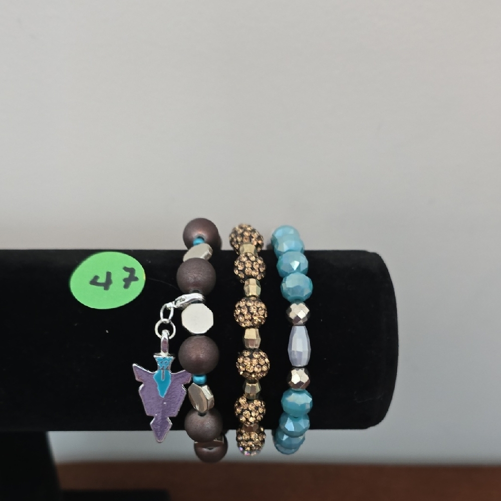 Erimish Brown and Teal Beaded Bracelet Set with Purple Charm